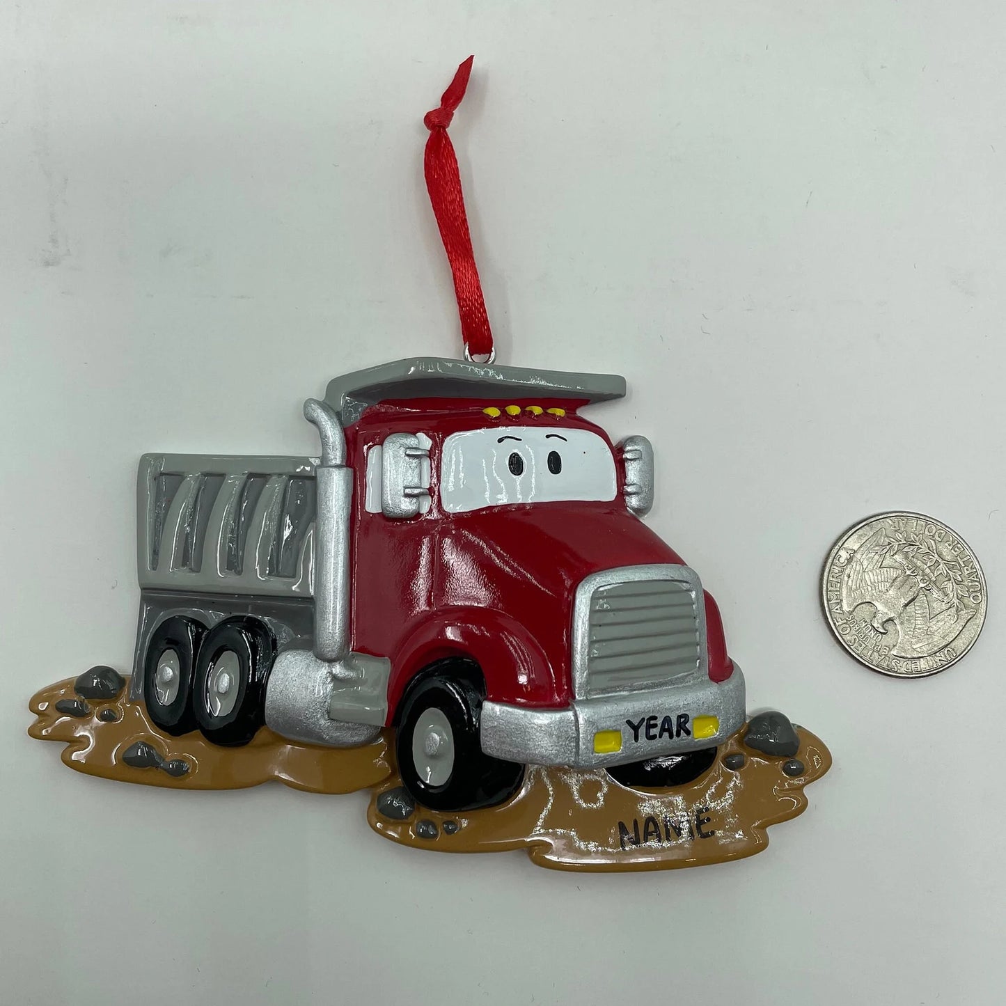 Red Dumptruck Personalized Christmas Ornament