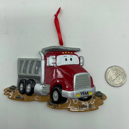 Red Dumptruck Personalized Christmas Ornament