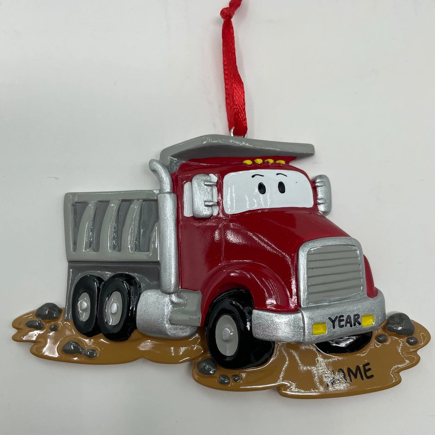 Red Dumptruck Personalized Christmas Ornament