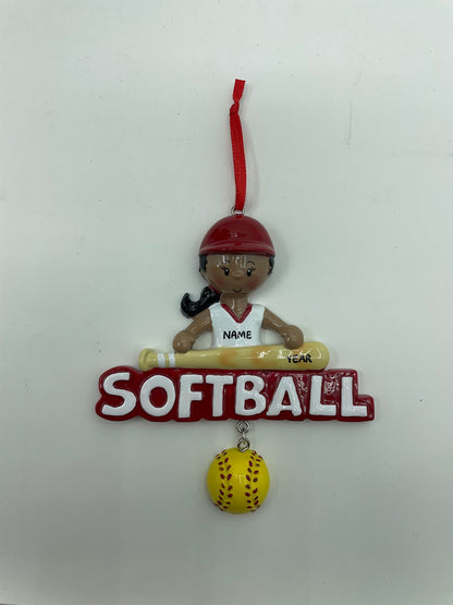 African American Softball Girl Ornament
