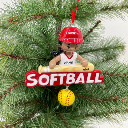 African American Softball Girl Ornament