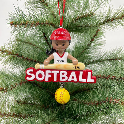 African American Softball Girl Ornament