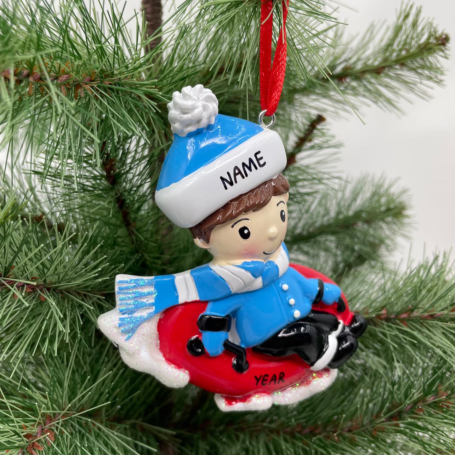 Boy Snow Tubing Personalized Ornament