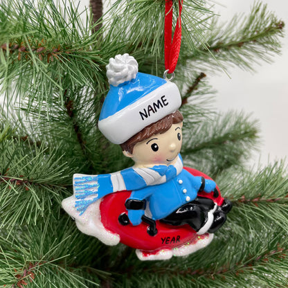 Boy Snow Tubing Personalized Ornament