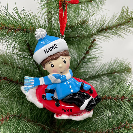 Boy Snow Tubing Personalized Ornament