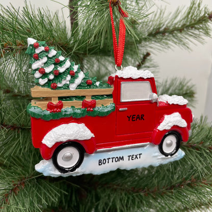 Red Truck with Christmas Tree