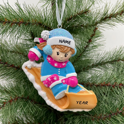 Boy Snow Tubing Personalized Ornament