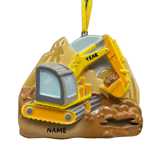 Excavator Ornament Backhoe Personalized Yellow Christmas Ornament