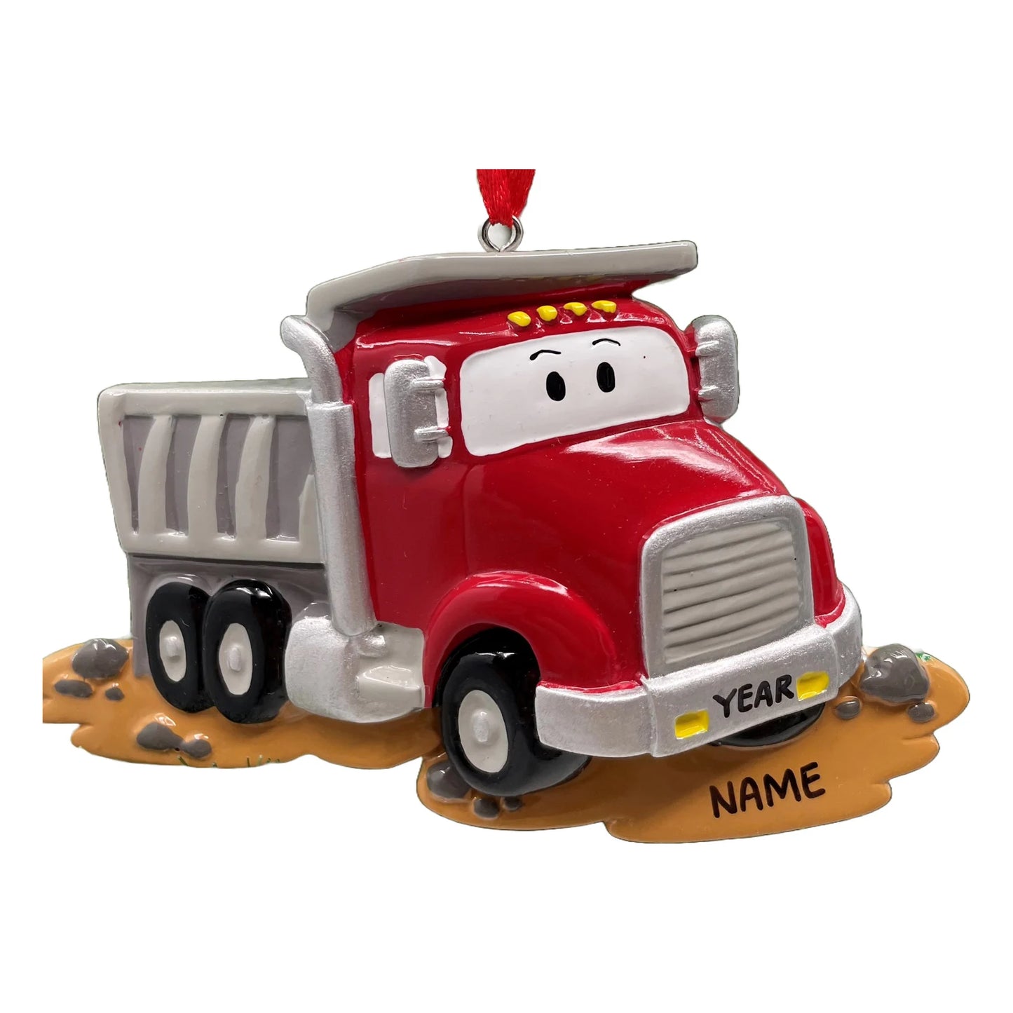 Red Dumptruck Personalized Christmas Ornament