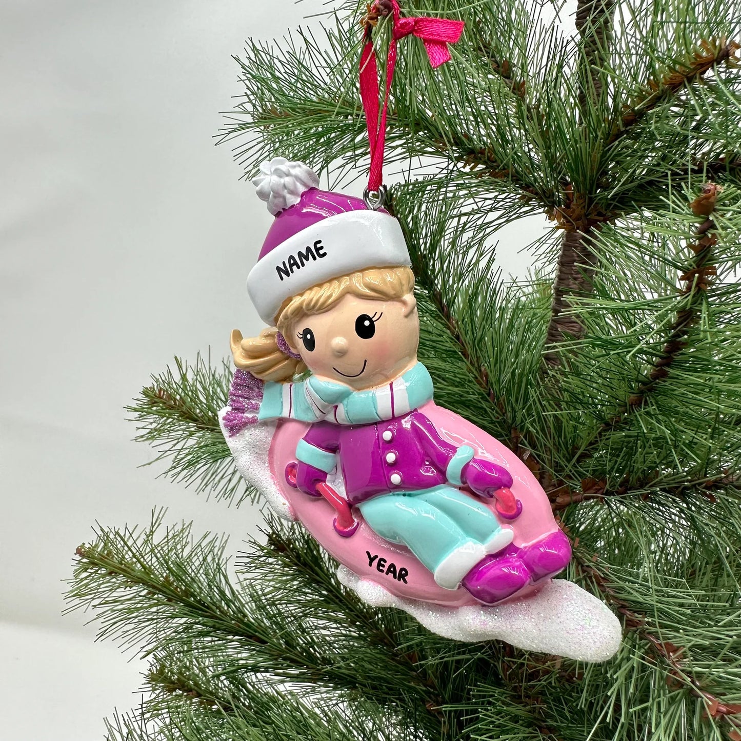 Boy Snow Tubing Personalized Ornament