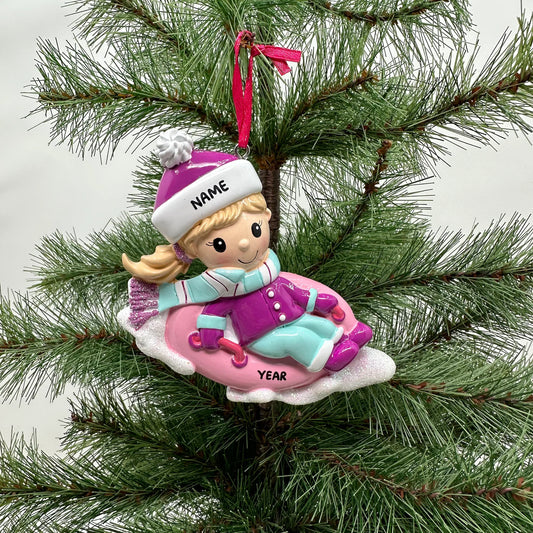 Girl on Sled Personalized Ornament