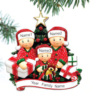 Opening Presents Family Ornament Personalized Ornament Family of 2 3 4 5 6 Christmas Ornament Holiday Gift Hanging ornament - Family of 4