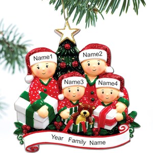 Opening Presents Family Ornament Personalized Ornament Family of 2 3 4 5 6 Christmas Ornament Holiday Gift Hanging ornament - Family of 4