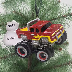 Blue/Red/Black/Green Monster Truck Personalized Christmas Ornament