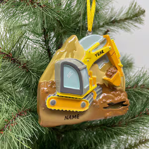 Excavator Ornament Backhoe Personalized Yellow Christmas Ornament