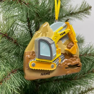 Excavator Ornament Backhoe Personalized Yellow Christmas Ornament Perfect Gift for Kids Custom Christmas Family Ornaments - Kid Ornaments