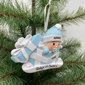 Personalized Baby Boy in Present Ornament Baby's