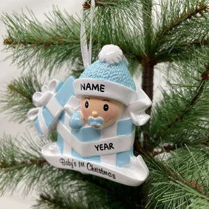 Personalized Baby Boy in Present Ornament Baby's