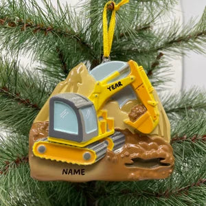 Excavator Ornament Backhoe Personalized Yellow Christmas Ornament Perfect Gift for Kids Custom Christmas Family Ornaments - Kid Ornaments