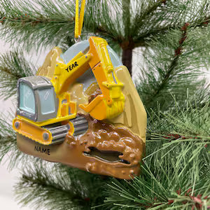 Excavator Ornament Backhoe Personalized Yellow Christmas Ornament