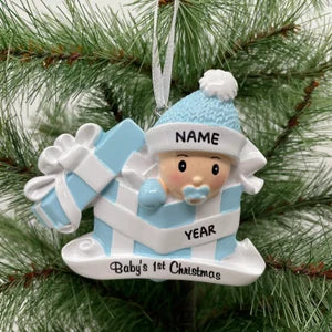 Personalized Baby Boy in Present Ornament Baby's