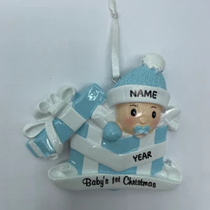 Personalized Baby Boy in Present Ornament Baby's