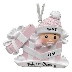 Personalized Baby Boy in Present Ornament Baby's