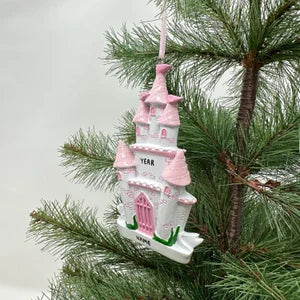 Pink Castle Ornament Personalized Christmas