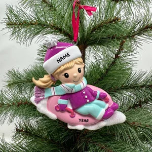 Girl Snow Tubing Personalized Ornament