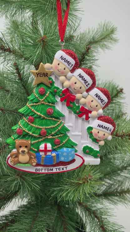 Peeking Family Of 4 Personalized Christmas Ornament