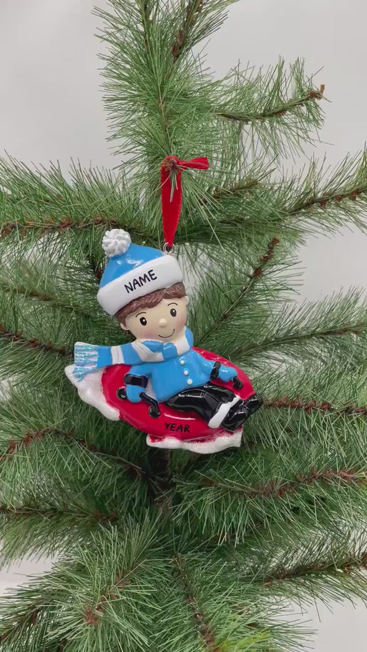 Boy Snow Tubing Personalized Ornament