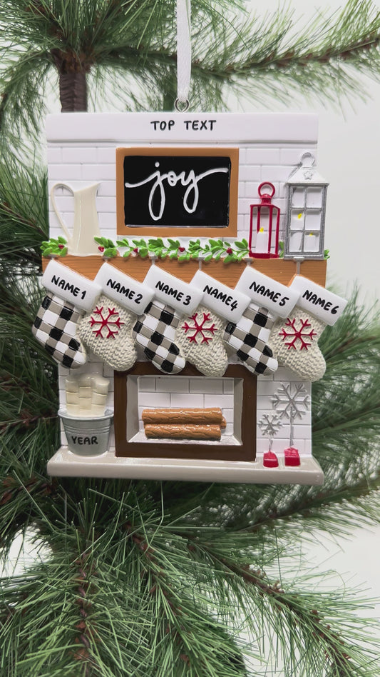 Fireplace Mantle Family Of 6 Personalized Christmas Ornament