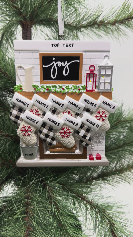 Fireplace Mantle Family Of 10 Personalized Christmas Ornament