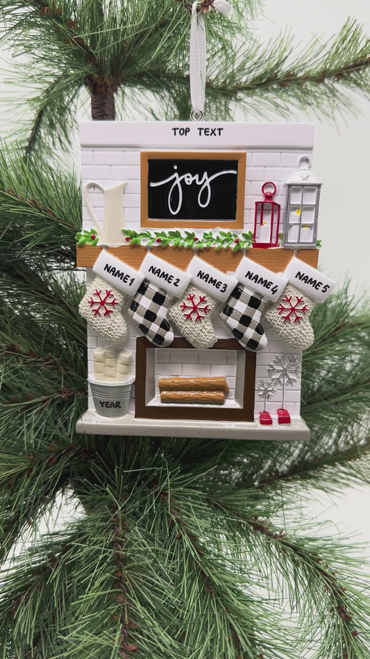 Fireplace Mantle Family Of 5 Personalized Christmas Ornament