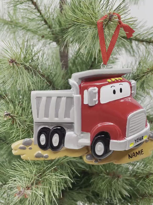 Red Dumptruck Personalized Christmas Ornament