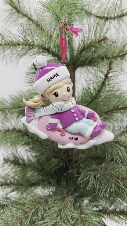 Girl on Sled Personalized Ornament