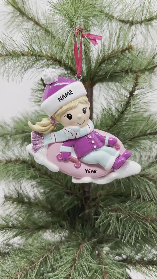 Girl on Sled Personalized Ornament