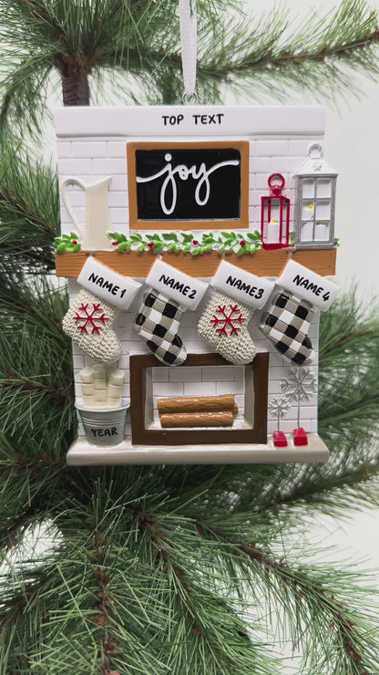 Fireplace Mantle Family Of 4 Personalized Christmas Ornament