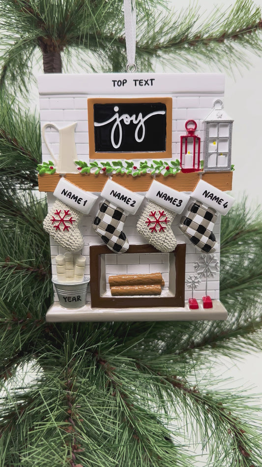 Fireplace Mantle Family Of 4 Personalized Christmas Ornament
