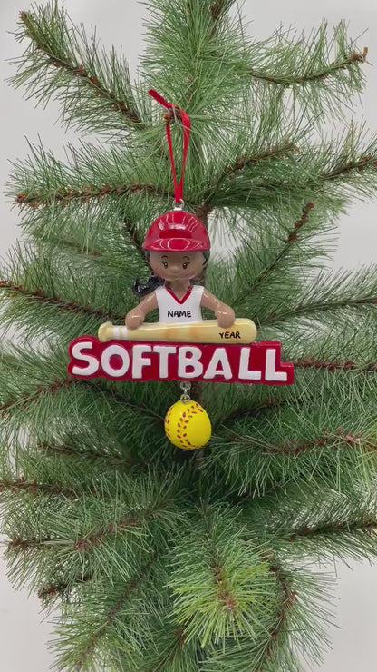 African American Softball Girl Ornament