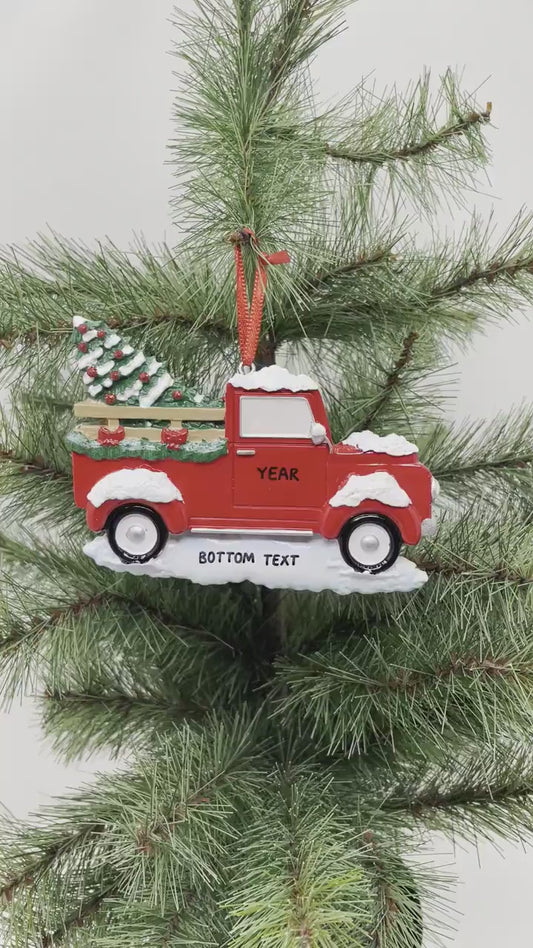 Red Truck with Christmas Tree