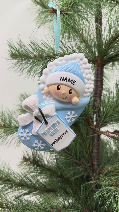 Do Not Open Until (Blue) Personalized Christmas Ornament