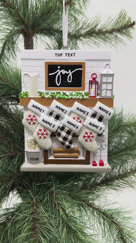 Fireplace Mantle Family Of 7 Personalized Christmas Ornament