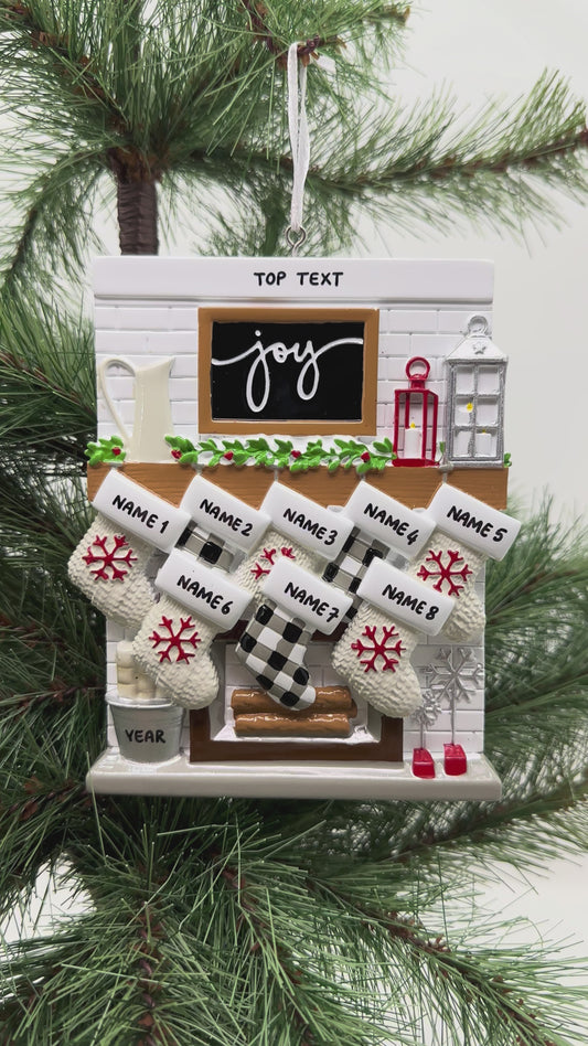 Fireplace Mantle Family Of 8 Personalized Christmas Ornament
