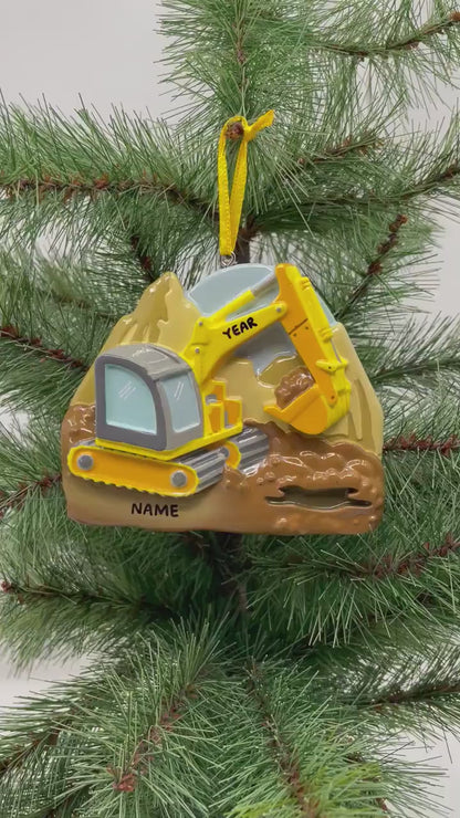 Excavator Ornament Backhoe Personalized Yellow Christmas Ornament Perfect Gift for Kids Custom Christmas Family Ornaments - Kid Ornaments
