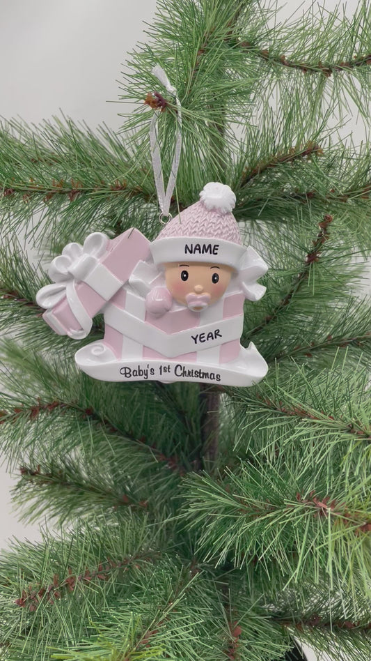 Personalized Baby Girl in Present Ornament Baby's