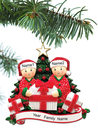 Opening Presents Family Ornament Personalized Ornament Family of 2 3 4 5 6 Christmas Ornament Holiday Gift Custom - Family of 2 Ornaments
