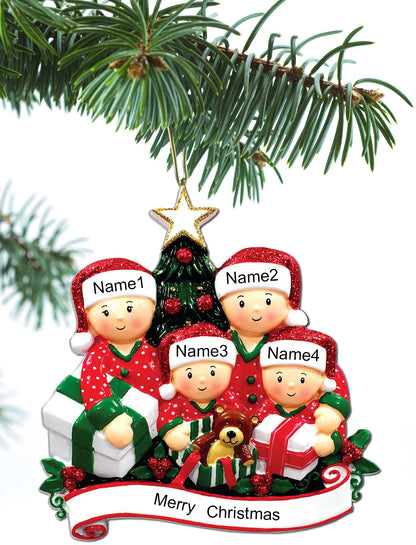 Opening Presents Family Ornament Personalized Ornament Family of 2 3 4 5 6 Christmas Ornament Holiday Gift Hanging ornament - Family of 4